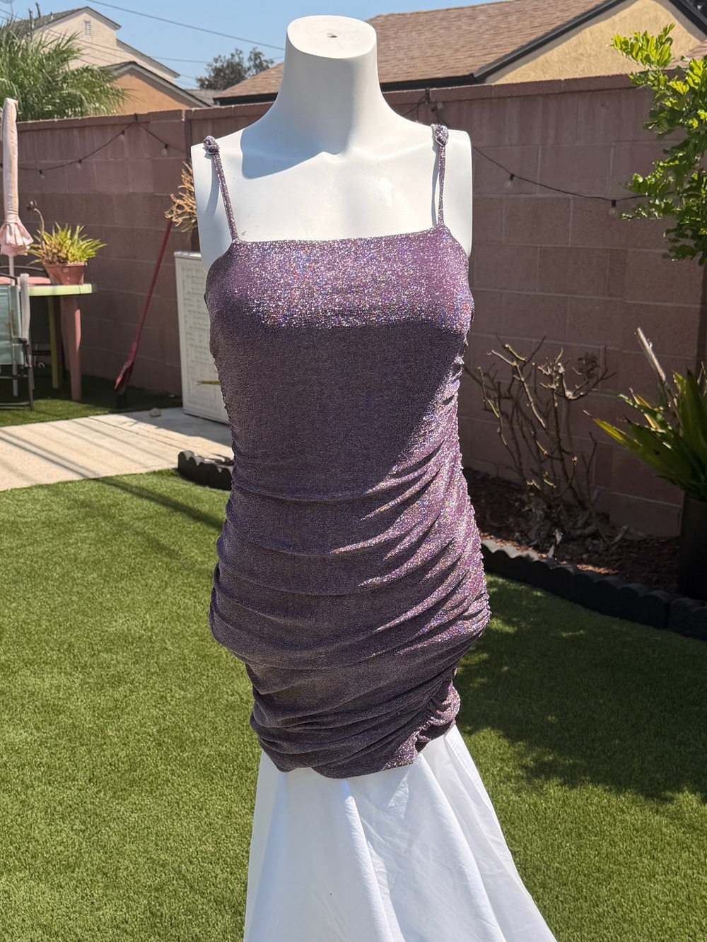 Forever 21 Sparkly Lavender Ruched Spaghetti Strap Mini Dress